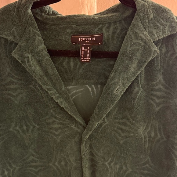 Forever 21 men’s terry cloth imprinted short sleeve button up | green | L | NEW - Picture 4 of 8